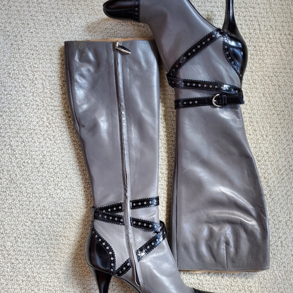 Sergio Rossi, Leather Knee high Boots, Grey - Picture 5 of 13